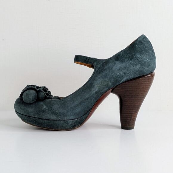 Chie Mihara Shoes - Chie Mihara Mary Jane Platform Heels 37 Blue Suede Floral Retro Glam Pinup